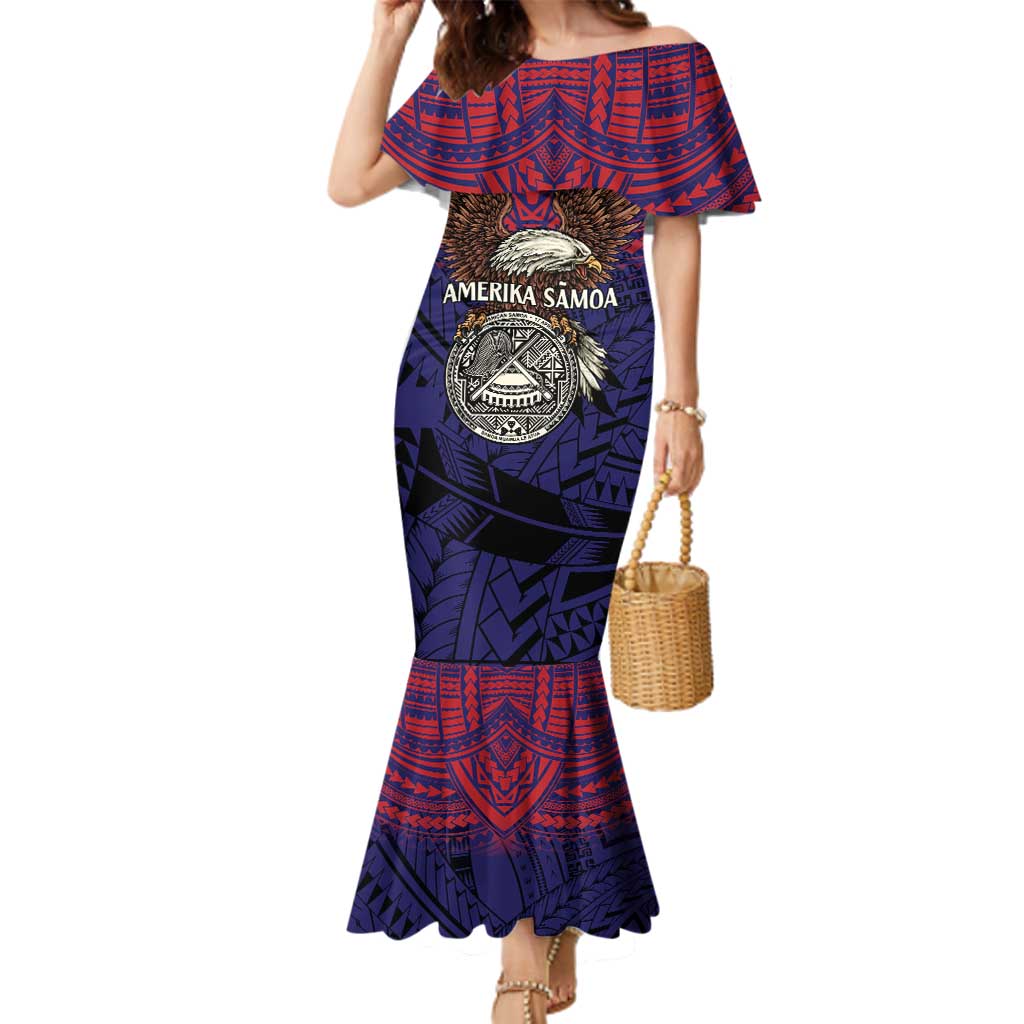 American Samoa Brave Eagle Personalized Family Matching Mermaid Dress and Hawaiian Shirt National Flag Color