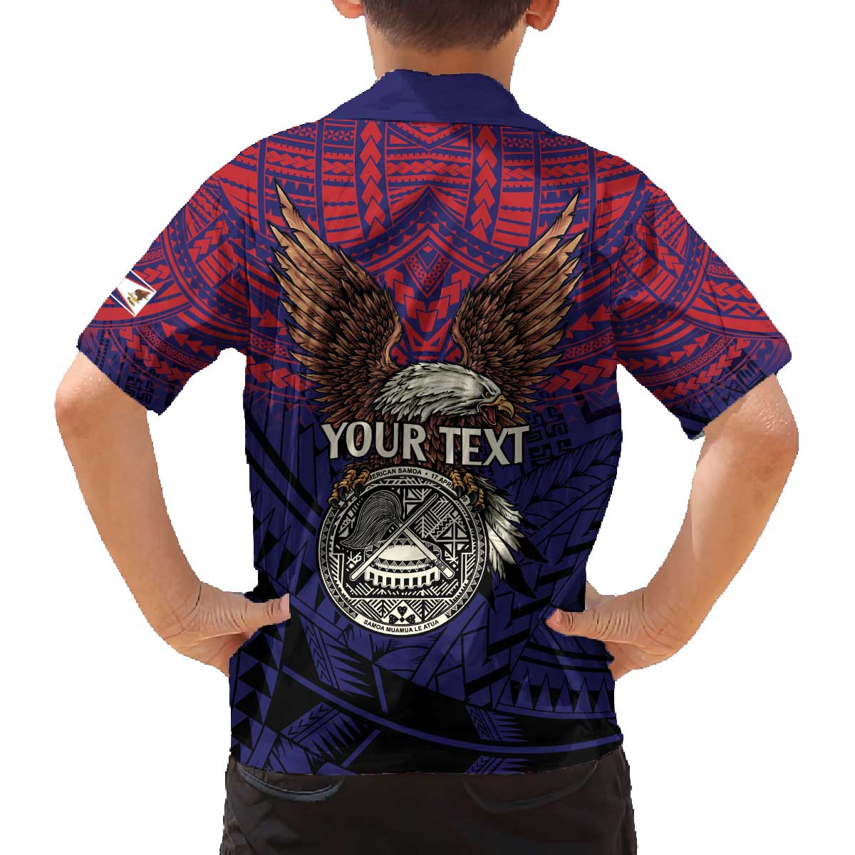 American Samoa Brave Eagle Personalized Family Matching Off The Shoulder Long Sleeve Dress and Hawaiian Shirt National Flag Color