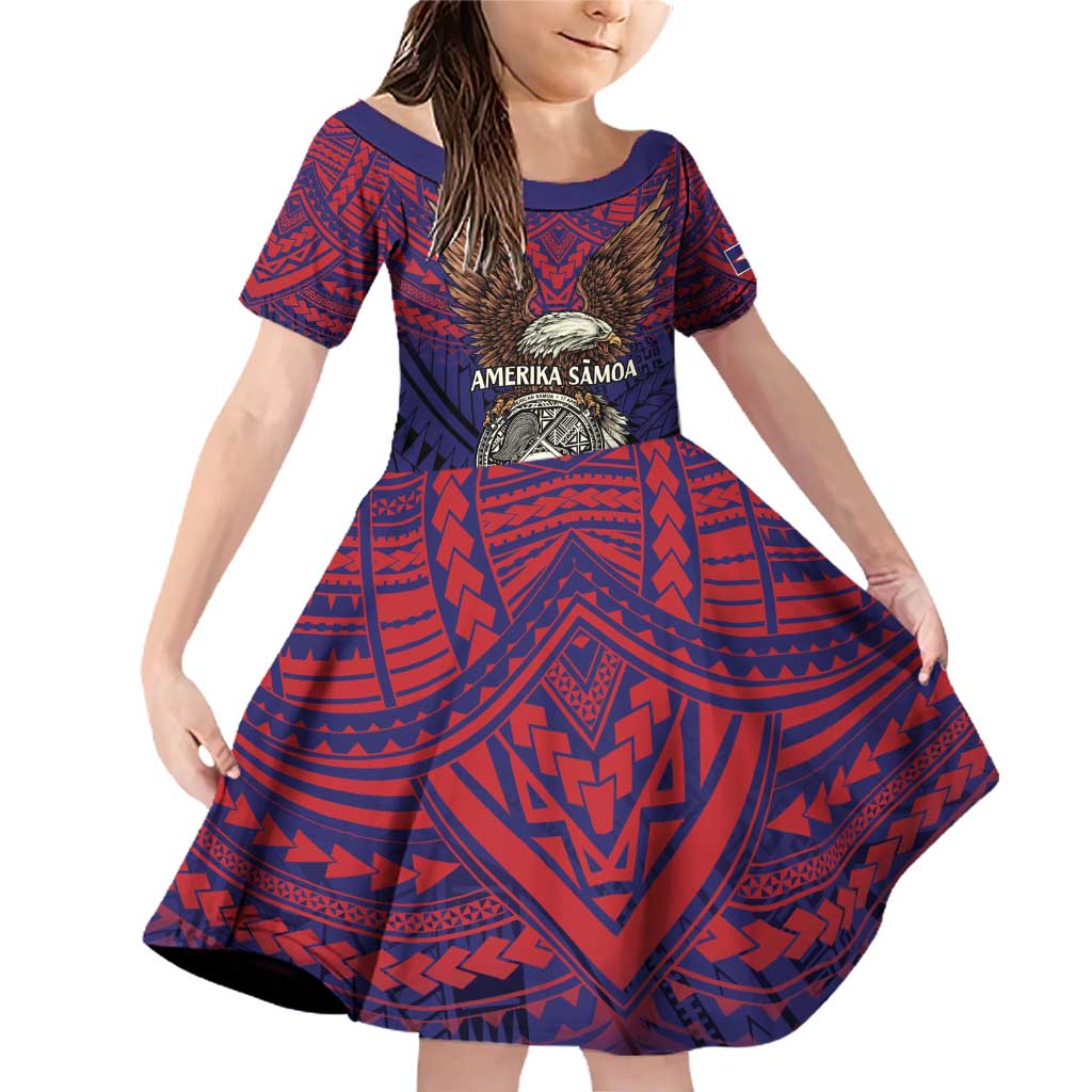 American Samoa Brave Eagle Personalized Family Matching Off Shoulder Short Dress and Hawaiian Shirt National Flag Color