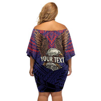 American Samoa Brave Eagle Personalized Family Matching Off Shoulder Short Dress and Hawaiian Shirt National Flag Color