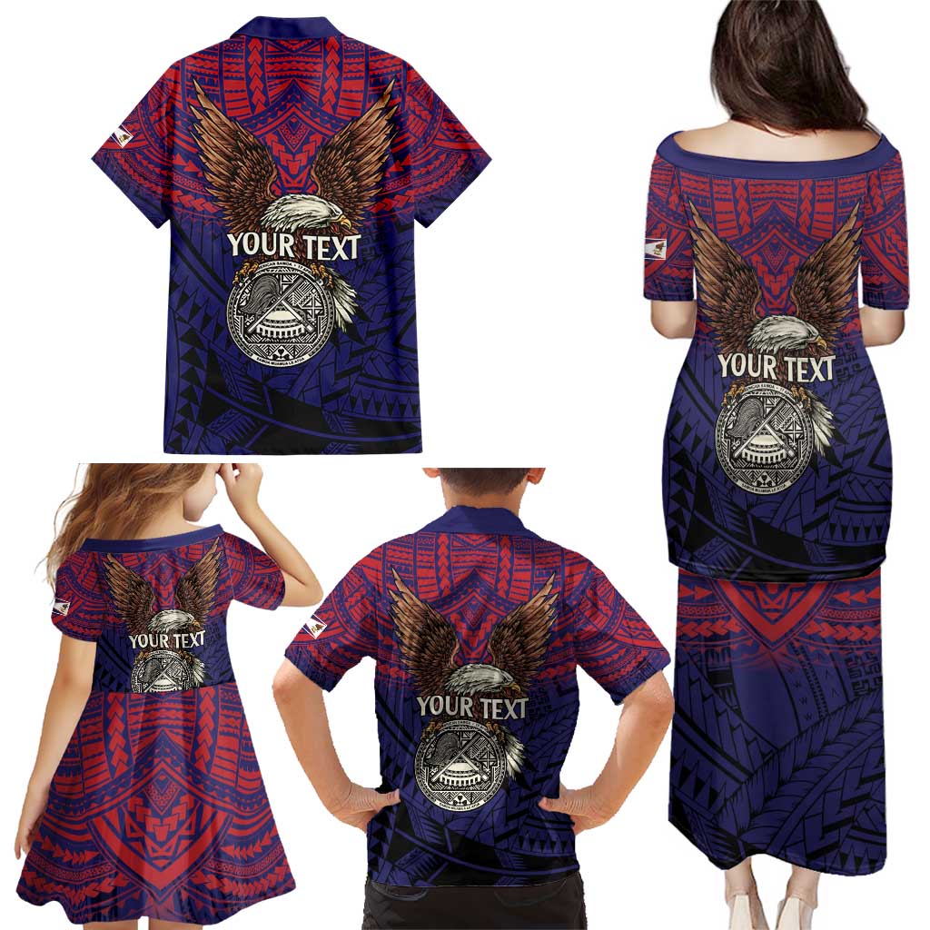American Samoa Brave Eagle Personalized Family Matching Puletasi and Hawaiian Shirt National Flag Color