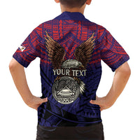 American Samoa Brave Eagle Personalized Family Matching Short Sleeve Bodycon Dress and Hawaiian Shirt National Flag Color