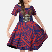 American Samoa Brave Eagle Personalized Family Matching Short Sleeve Bodycon Dress and Hawaiian Shirt National Flag Color