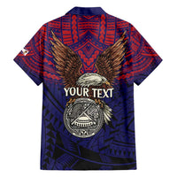 American Samoa Brave Eagle Personalized Family Matching Short Sleeve Bodycon Dress and Hawaiian Shirt National Flag Color