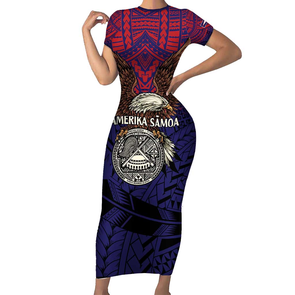 American Samoa Brave Eagle Personalized Family Matching Short Sleeve Bodycon Dress and Hawaiian Shirt National Flag Color