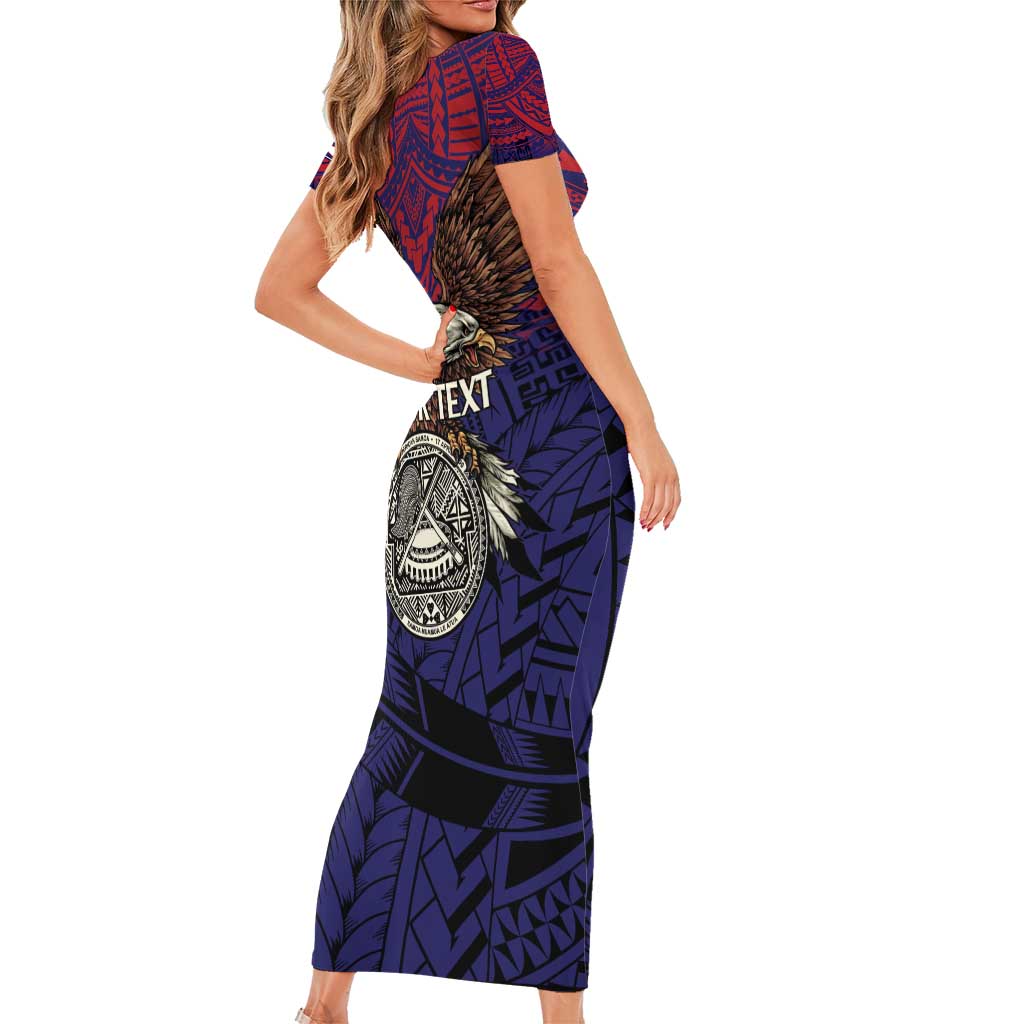 American Samoa Brave Eagle Personalized Family Matching Short Sleeve Bodycon Dress and Hawaiian Shirt National Flag Color