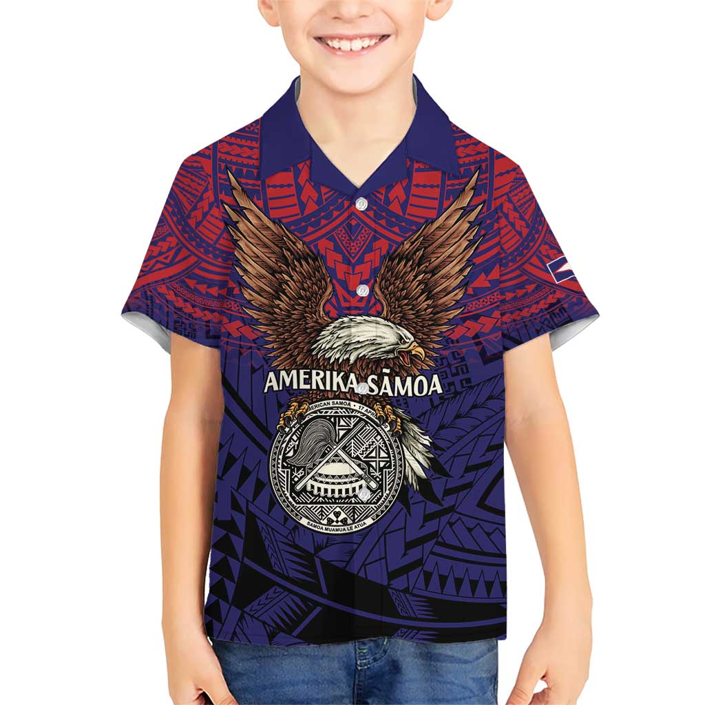 American Samoa Brave Eagle Personalized Family Matching Short Sleeve Bodycon Dress and Hawaiian Shirt National Flag Color
