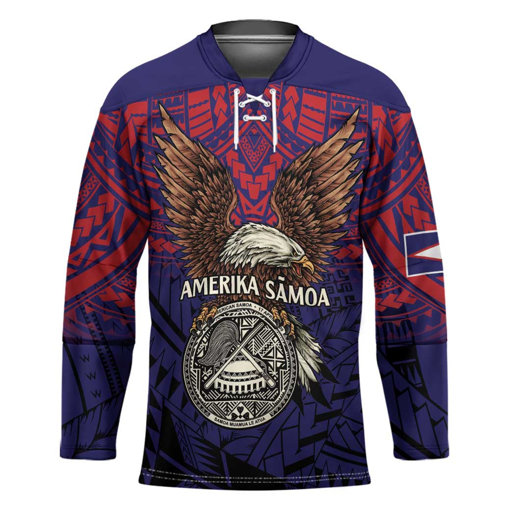 American Samoa Brave Eagle Personalized Hockey Jersey National Flag Color - Polynesian Pride