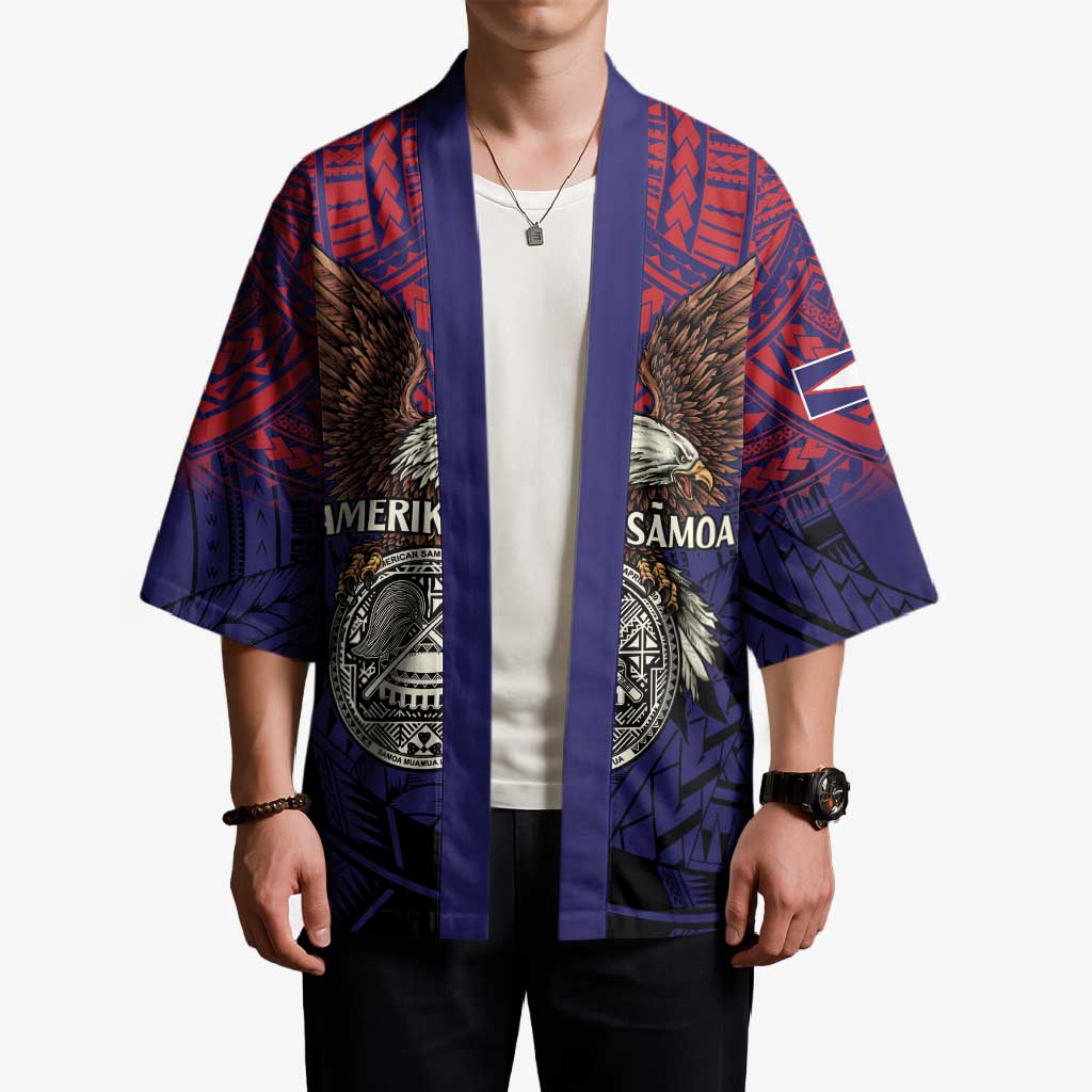 American Samoa Brave Eagle Personalized Kimono National Flag Color - Polynesian Pride