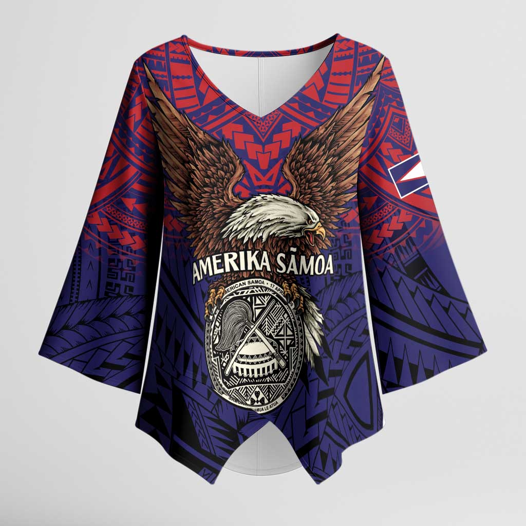 American Samoa Brave Eagle Personalized Kimono Sleeve Blouse National Flag Color LT9 Female Blue - Polynesian Pride