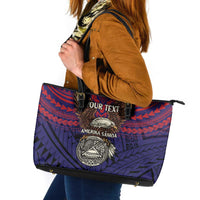 American Samoa Brave Eagle Personalized Leather Tote Bag National Flag Color