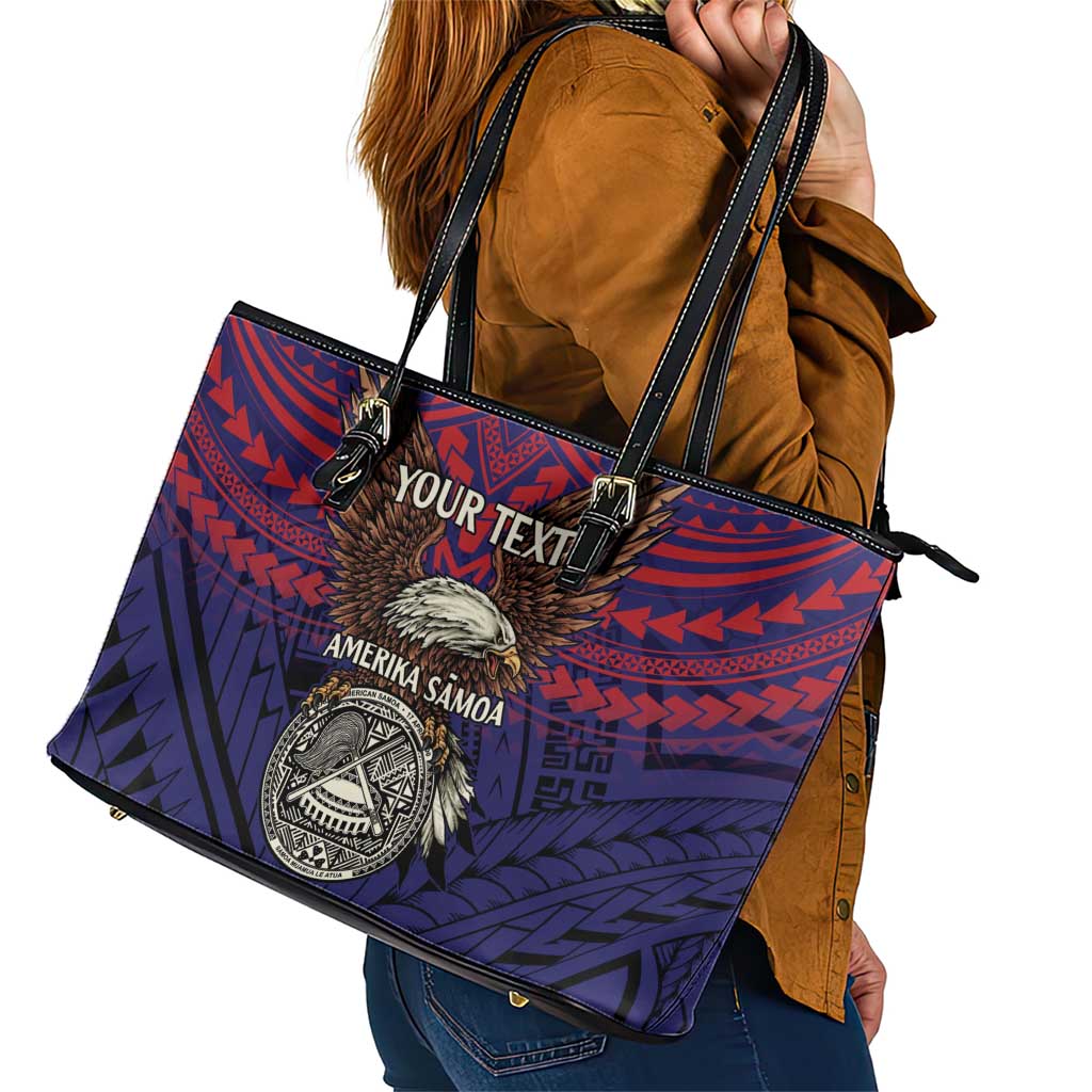American Samoa Brave Eagle Personalized Leather Tote Bag National Flag Color