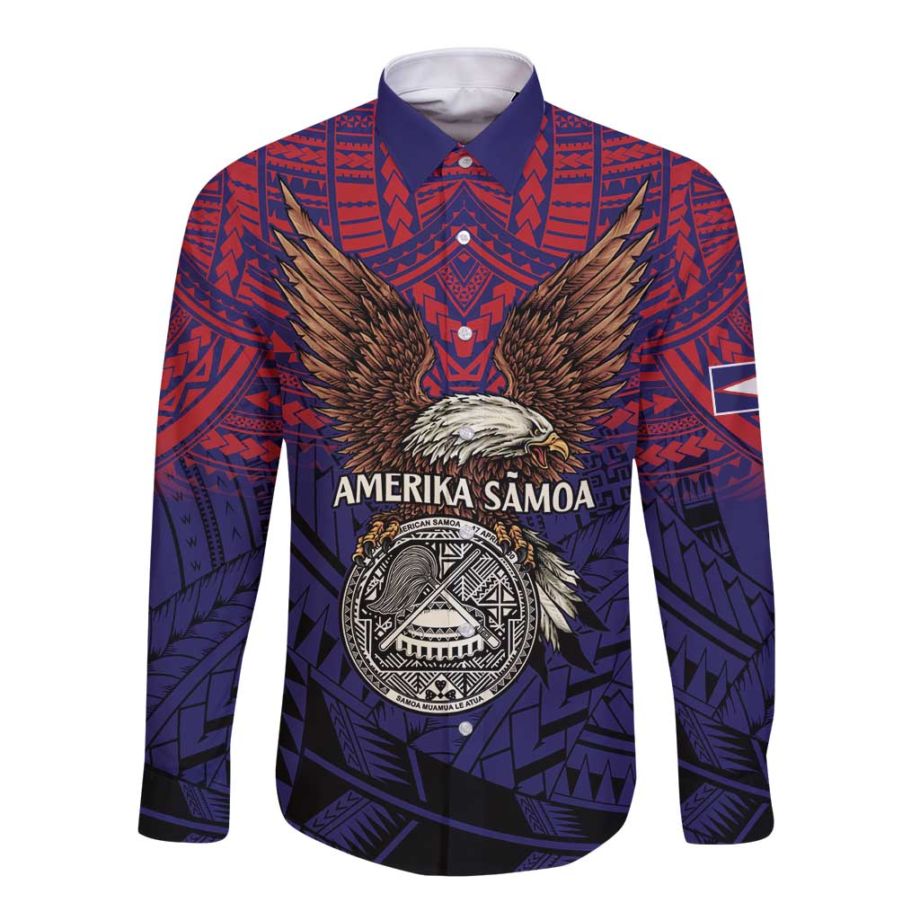 American Samoa Brave Eagle Personalized Long Sleeve Button Shirt National Flag Color