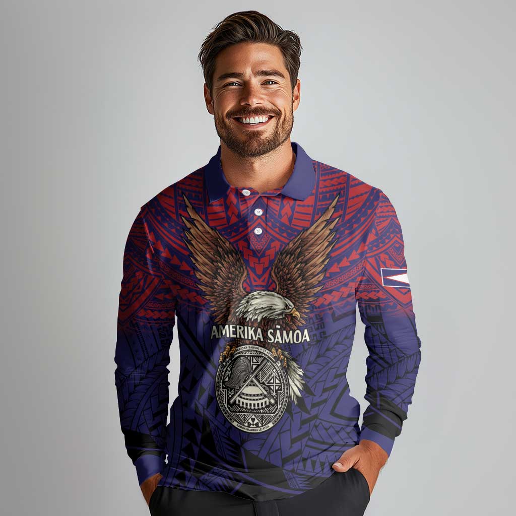 American Samoa Brave Eagle Personalized Long Sleeve Polo Shirt National Flag Color