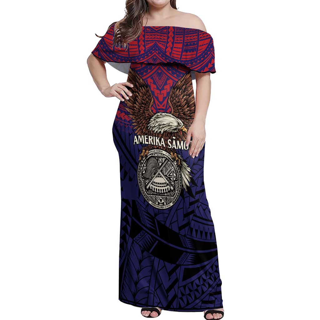 American Samoa Brave Eagle Personalized Off Shoulder Maxi Dress National Flag Color