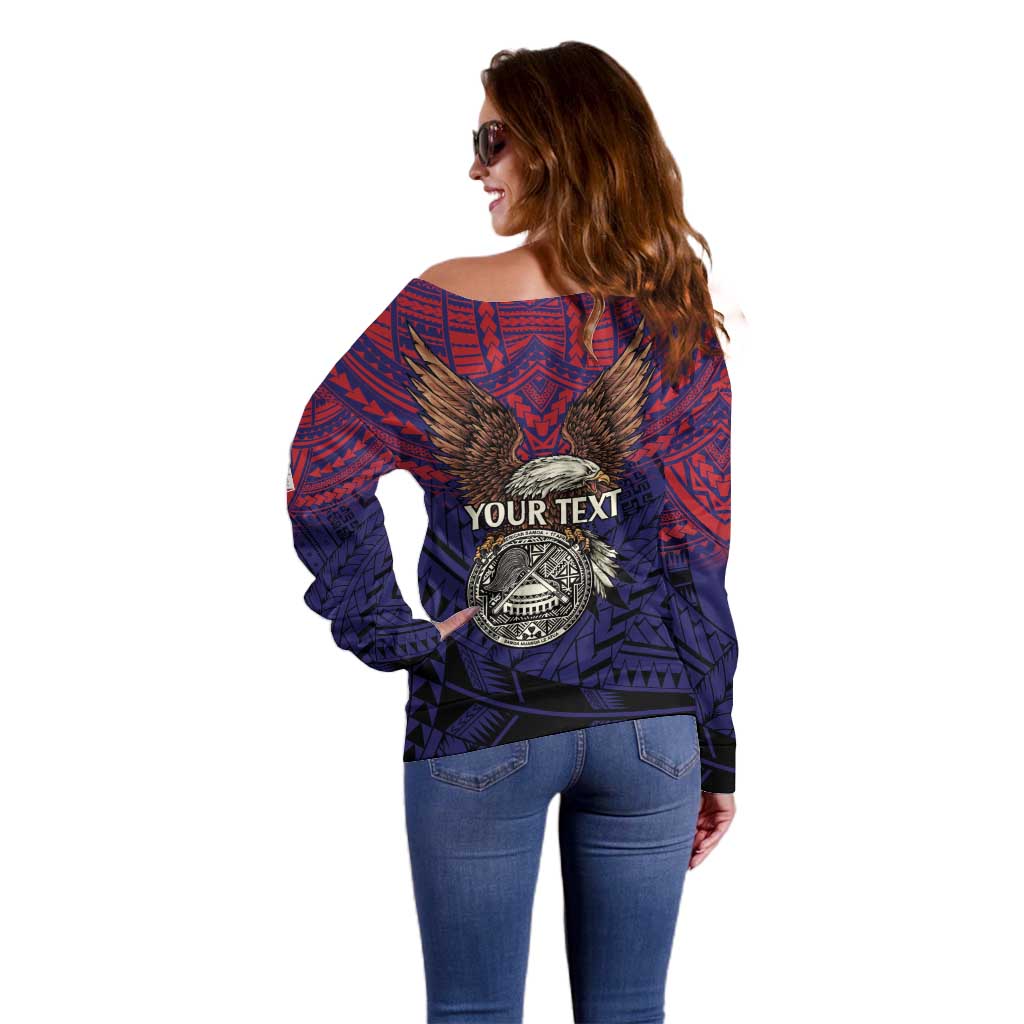 American Samoa Brave Eagle Personalized Off Shoulder Sweater National Flag Color