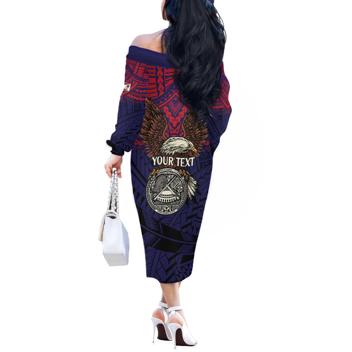 American Samoa Brave Eagle Personalized Off The Shoulder Long Sleeve Dress National Flag Color
