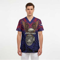 American Samoa Brave Eagle Personalized Scrub Top National Flag Color - Polynesian Pride