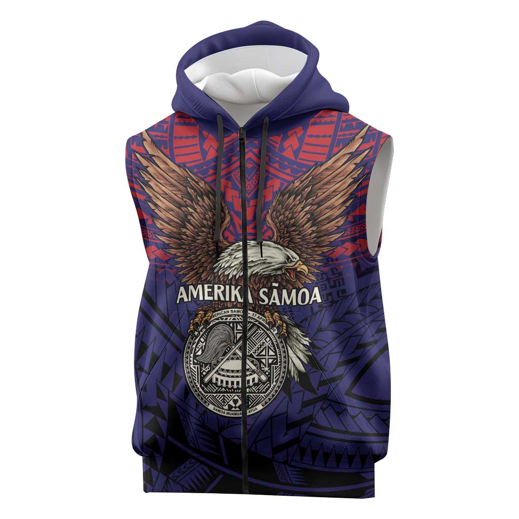 American Samoa Brave Eagle Personalized Sleeveless Zip Hoodie National Flag Color LT9