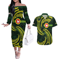 American Samoa Manua Cession Day Personalized Couples Matching Off The Shoulder Long Sleeve Dress and Hawaiian Shirt Polynesian Wave Style