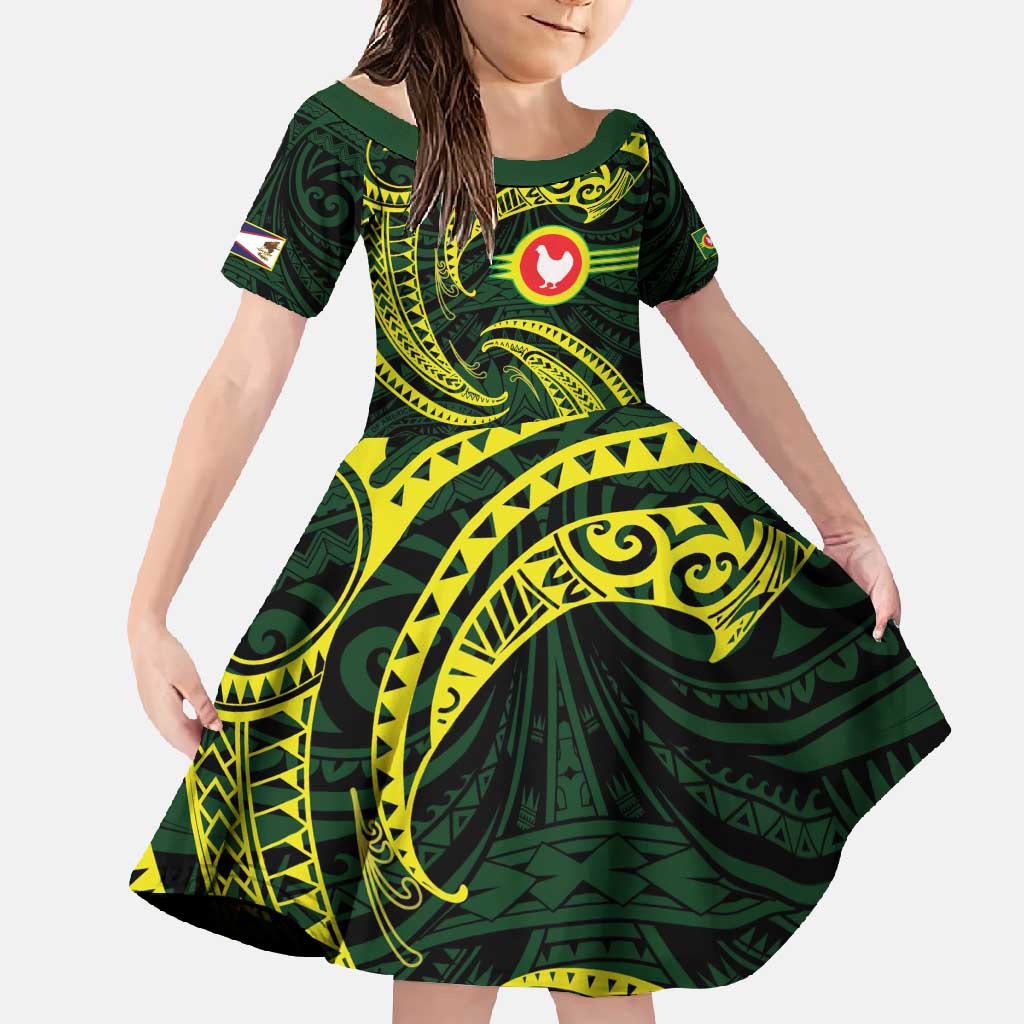 American Samoa Manua Cession Day Personalized Family Matching Long Sleeve Bodycon Dress and Hawaiian Shirt Polynesian Wave Style