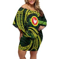 American Samoa Manua Cession Day Personalized Family Matching Off Shoulder Short Dress and Hawaiian Shirt Polynesian Wave Style LT9 Mom's Dress Green - Polynesian Pride