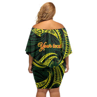 American Samoa Manua Cession Day Personalized Family Matching Off Shoulder Short Dress and Hawaiian Shirt Polynesian Wave Style LT9 - Polynesian Pride