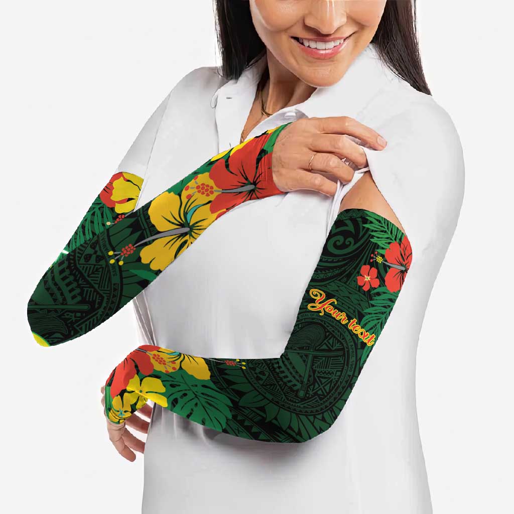 American Samoa Manu'atele Personalized Arm Sleeves Manua Island Hibiscus Flowers - Polynesian Pride