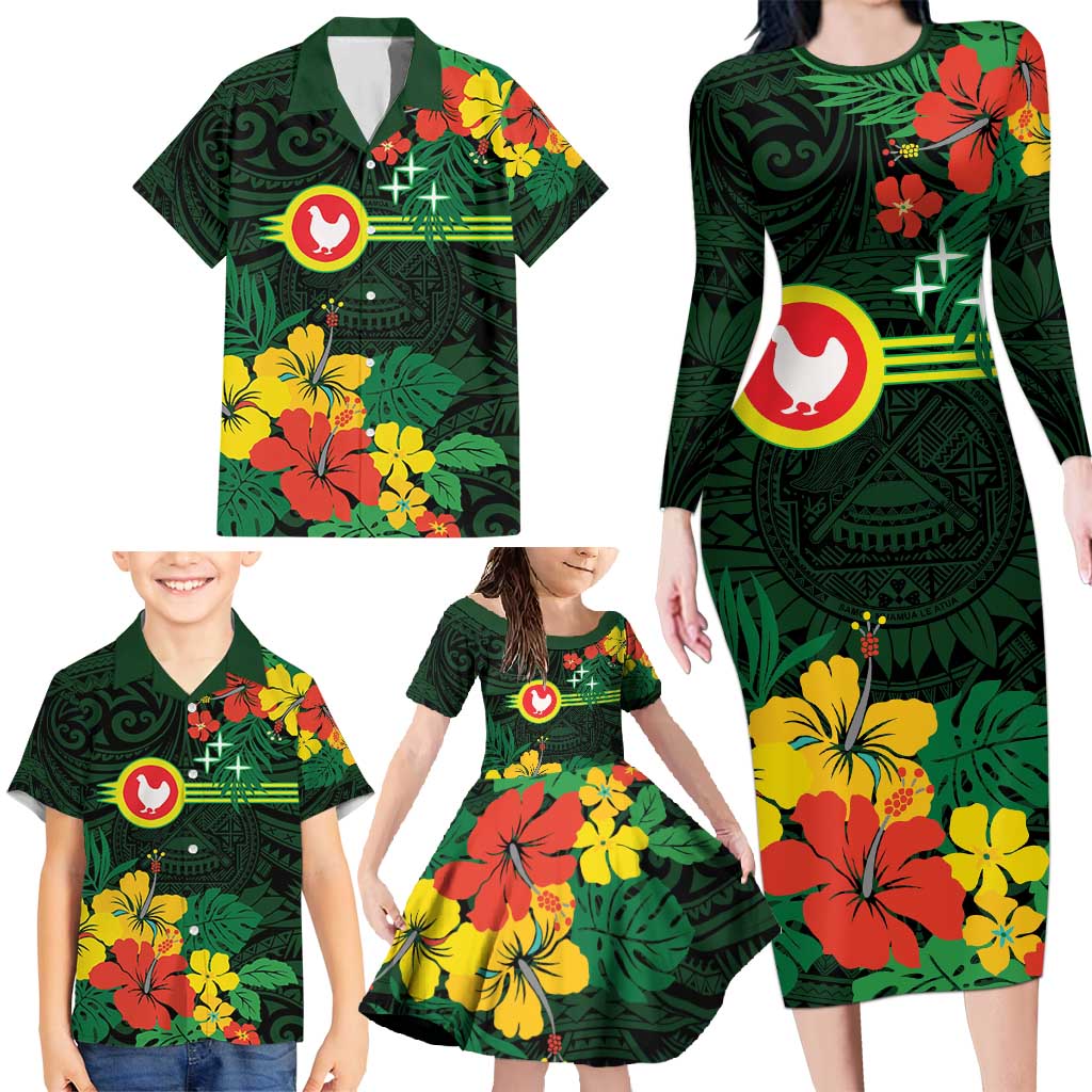 American Samoa Manu'atele Personalized Family Matching Long Sleeve Bodycon Dress and Hawaiian Shirt Manua Island Hibiscus Flowers LT9 - Polynesian Pride