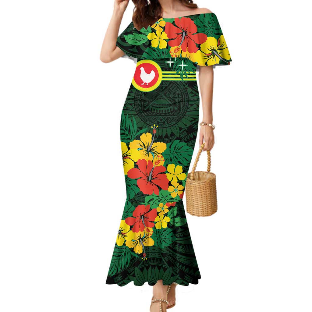 American Samoa Manu'atele Personalized Family Matching Mermaid Dress and Hawaiian Shirt Manua Island Hibiscus Flowers LT9 Mom's Dress Green - Polynesian Pride
