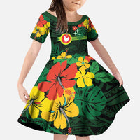 American Samoa Manu'atele Personalized Family Matching Off Shoulder Maxi Dress and Hawaiian Shirt Manua Island Hibiscus Flowers LT9 Daughter's Dress Green - Polynesian Pride