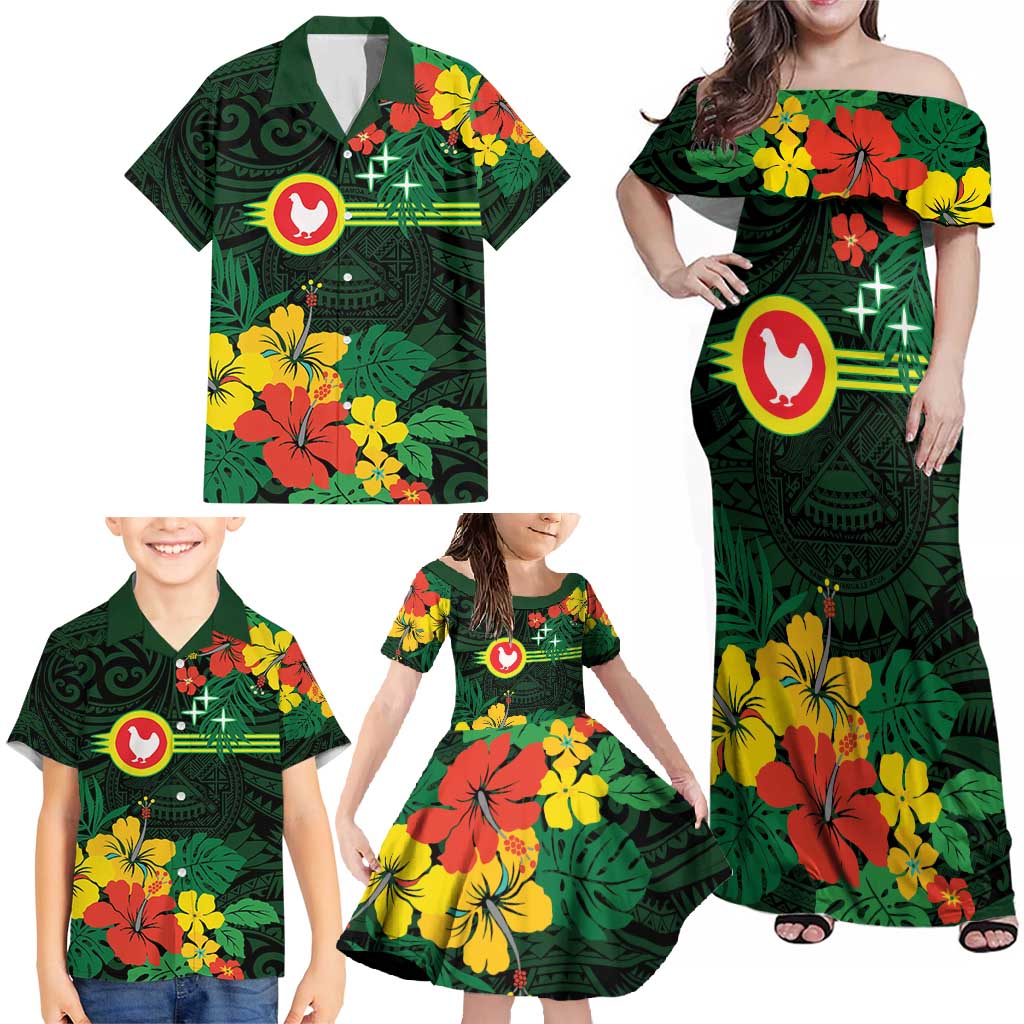 American Samoa Manu'atele Personalized Family Matching Off Shoulder Maxi Dress and Hawaiian Shirt Manua Island Hibiscus Flowers LT9 - Polynesian Pride