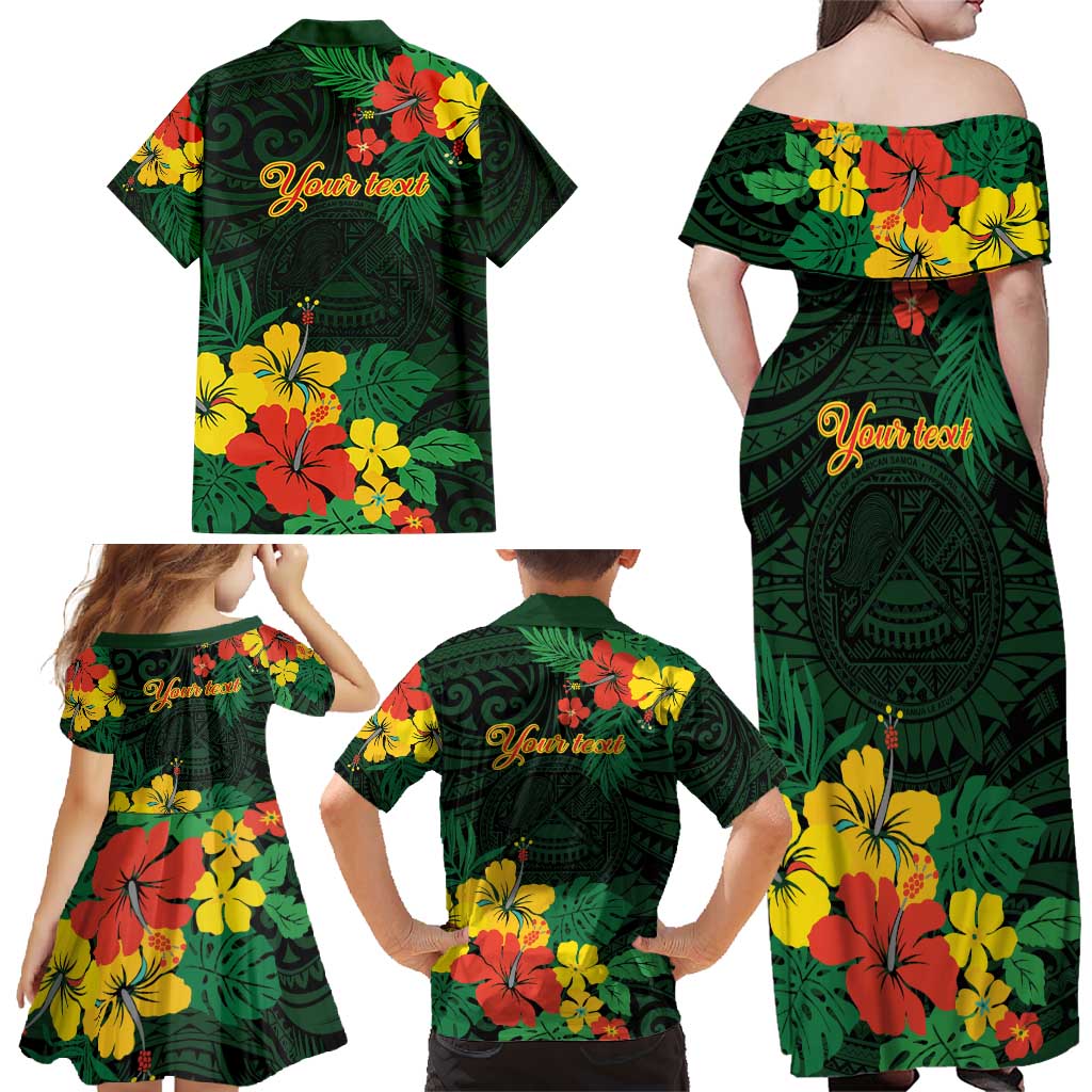American Samoa Manu'atele Personalized Family Matching Off Shoulder Maxi Dress and Hawaiian Shirt Manua Island Hibiscus Flowers LT9 - Polynesian Pride