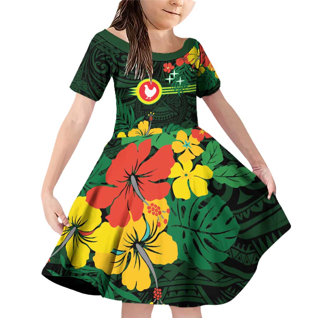 American Samoa Manu'atele Personalized Family Matching Off Shoulder Short Dress and Hawaiian Shirt Manua Island Hibiscus Flowers LT9 Daughter's Dress Green - Polynesian Pride