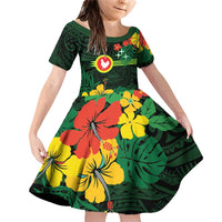 American Samoa Manu'atele Personalized Family Matching Off Shoulder Short Dress and Hawaiian Shirt Manua Island Hibiscus Flowers LT9 Daughter's Dress Green - Polynesian Pride