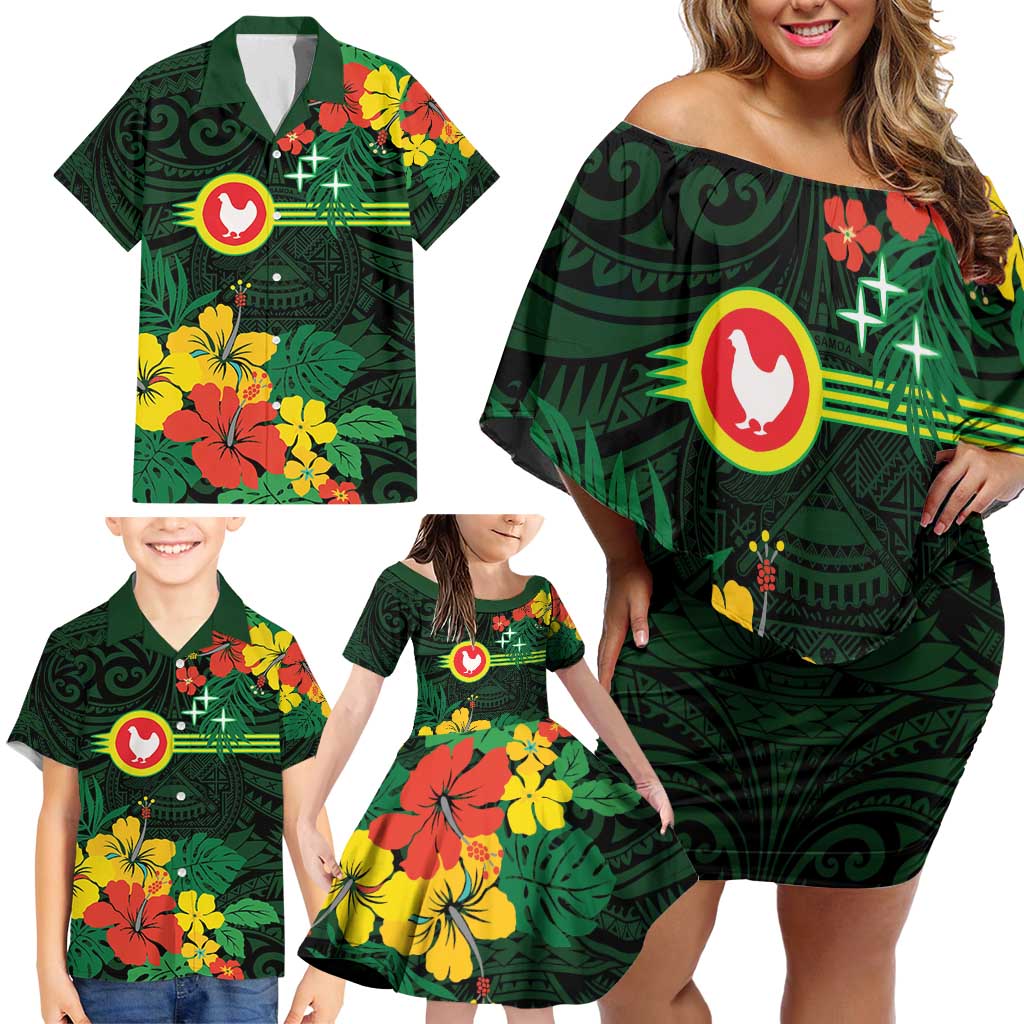 American Samoa Manu'atele Personalized Family Matching Off Shoulder Short Dress and Hawaiian Shirt Manua Island Hibiscus Flowers LT9 - Polynesian Pride