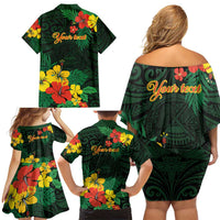 American Samoa Manu'atele Personalized Family Matching Off Shoulder Short Dress and Hawaiian Shirt Manua Island Hibiscus Flowers LT9 - Polynesian Pride