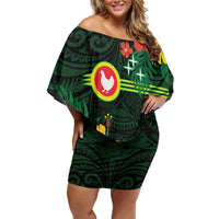 American Samoa Manu'atele Personalized Family Matching Off Shoulder Short Dress and Hawaiian Shirt Manua Island Hibiscus Flowers LT9 Mom's Dress Green - Polynesian Pride