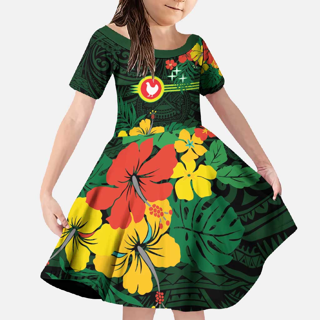 American Samoa Manu'atele Personalized Family Matching Short Sleeve Bodycon Dress and Hawaiian Shirt Manua Island Hibiscus Flowers LT9 Daughter's Dress Green - Polynesian Pride