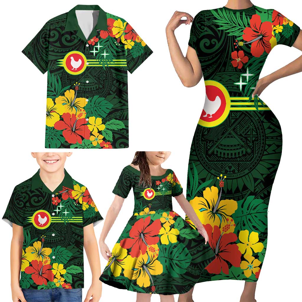 American Samoa Manu'atele Personalized Family Matching Short Sleeve Bodycon Dress and Hawaiian Shirt Manua Island Hibiscus Flowers LT9 - Polynesian Pride