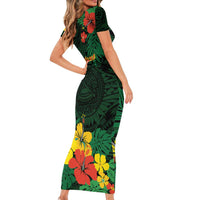 American Samoa Manu'atele Personalized Family Matching Short Sleeve Bodycon Dress and Hawaiian Shirt Manua Island Hibiscus Flowers LT9 - Polynesian Pride
