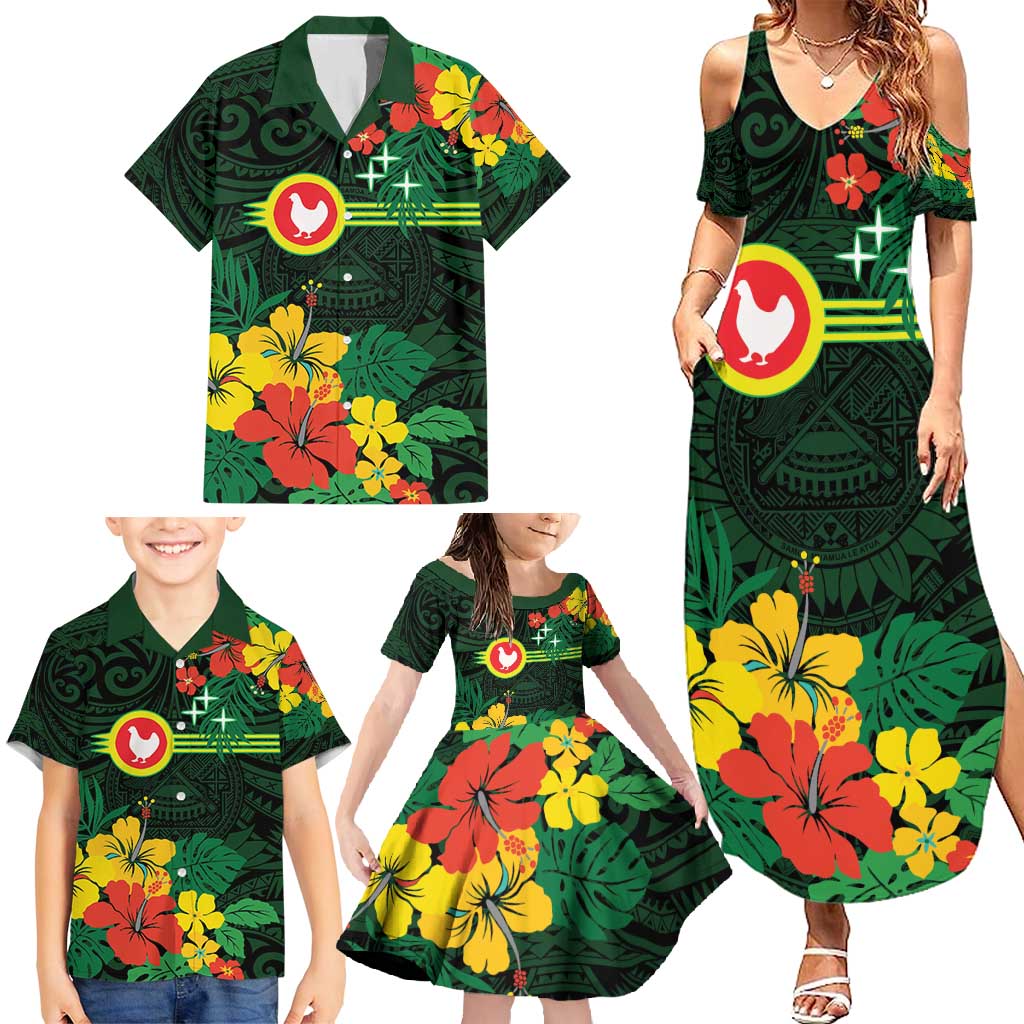 American Samoa Manu'atele Personalized Family Matching Summer Maxi Dress and Hawaiian Shirt Manua Island Hibiscus Flowers
