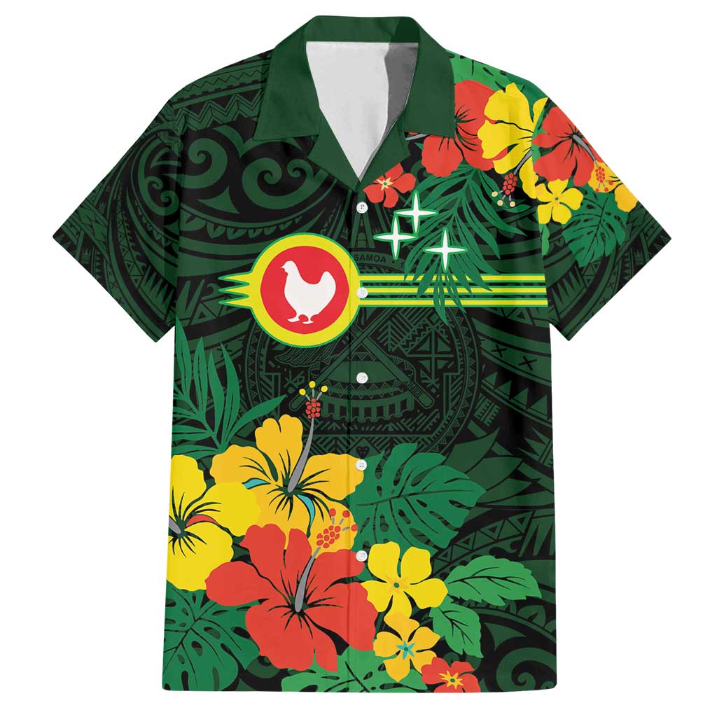 American Samoa Manu'atele Personalized Family Matching Summer Maxi Dress and Hawaiian Shirt Manua Island Hibiscus Flowers LT9 Dad's Shirt - Short Sleeve Green - Polynesian Pride