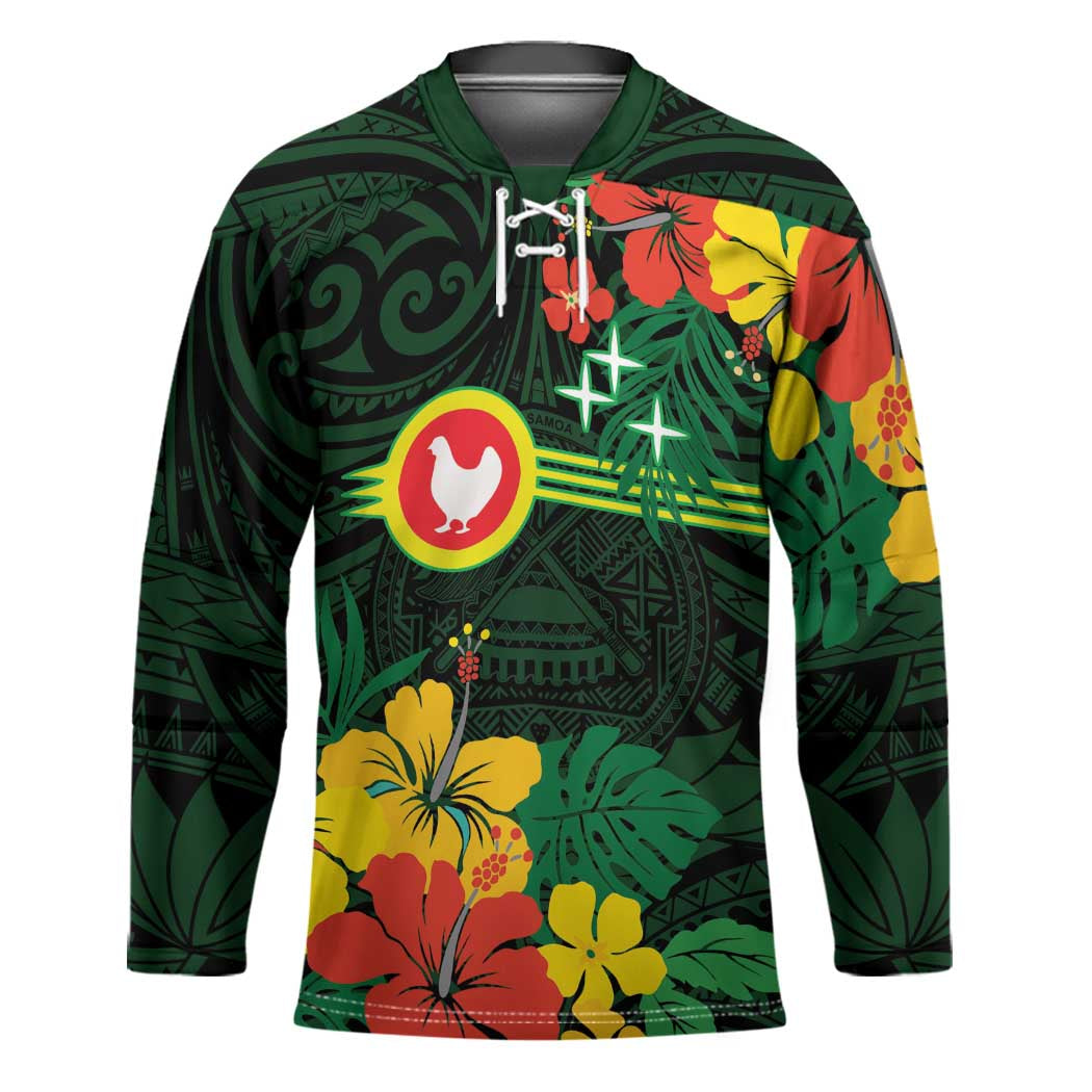 American Samoa Manu'atele Personalized Hockey Jersey Manua Island Hibiscus Flowers - Polynesian Pride
