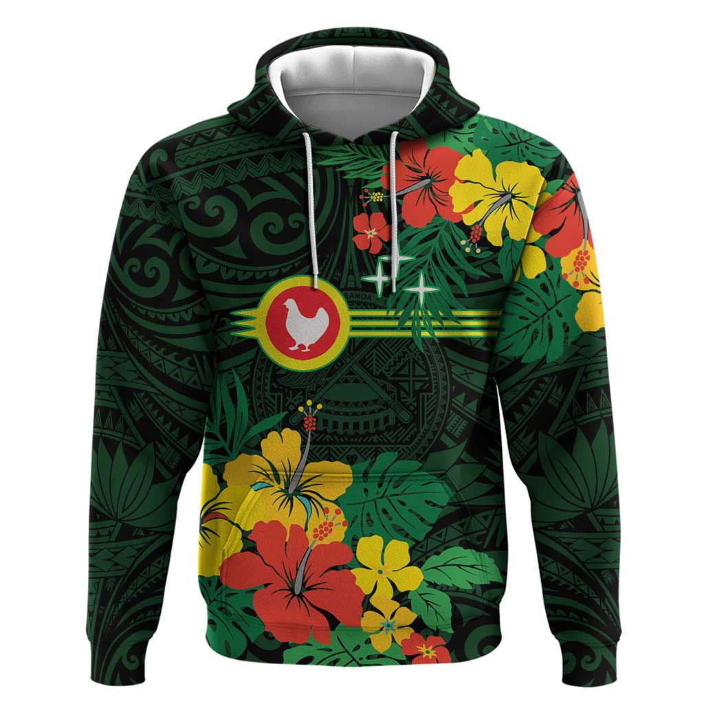American Samoa Manu'atele Personalized Hoodie Manua Island Hibiscus Flowers LT9 Pullover Hoodie Green - Polynesian Pride