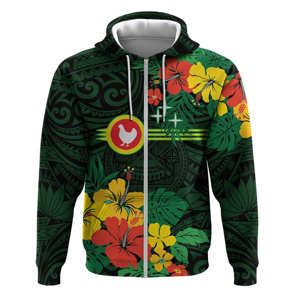 American Samoa Manu'atele Personalized Hoodie Manua Island Hibiscus Flowers LT9 Zip Hoodie Green - Polynesian Pride
