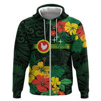 American Samoa Manu'atele Personalized Hoodie Manua Island Hibiscus Flowers LT9 Zip Hoodie Green - Polynesian Pride