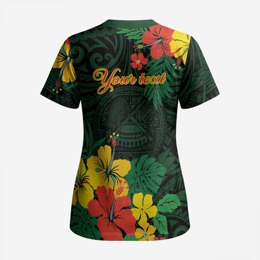American Samoa Manu'atele Personalized Scrub Top Manua Island Hibiscus Flowers - Polynesian Pride