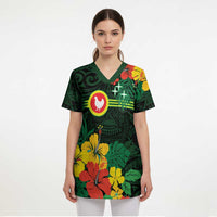 American Samoa Manu'atele Personalized Scrub Top Manua Island Hibiscus Flowers - Polynesian Pride