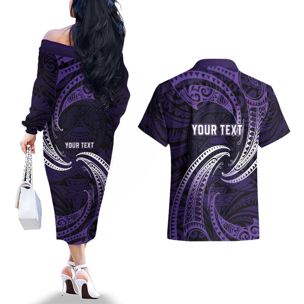 Manua Segaula American Samoa High School Personalized Couples Matching Off The Shoulder Long Sleeve Dress and Hawaiian Shirt Polynesian Wave Style